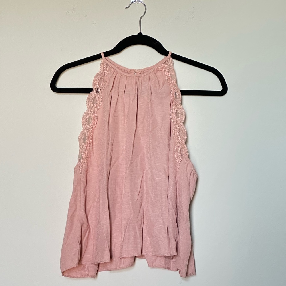 Kendall & Kylie Pink Asymmetrical Pleated Sleeveless Tank‎ Top